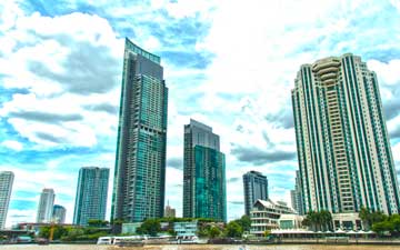 High-rise buildings by the river